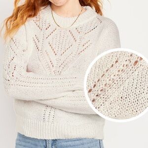 Old Navy Womens Pointelle Sweater XL Crafted Marine Sea Salt Chunky Knit Coastal